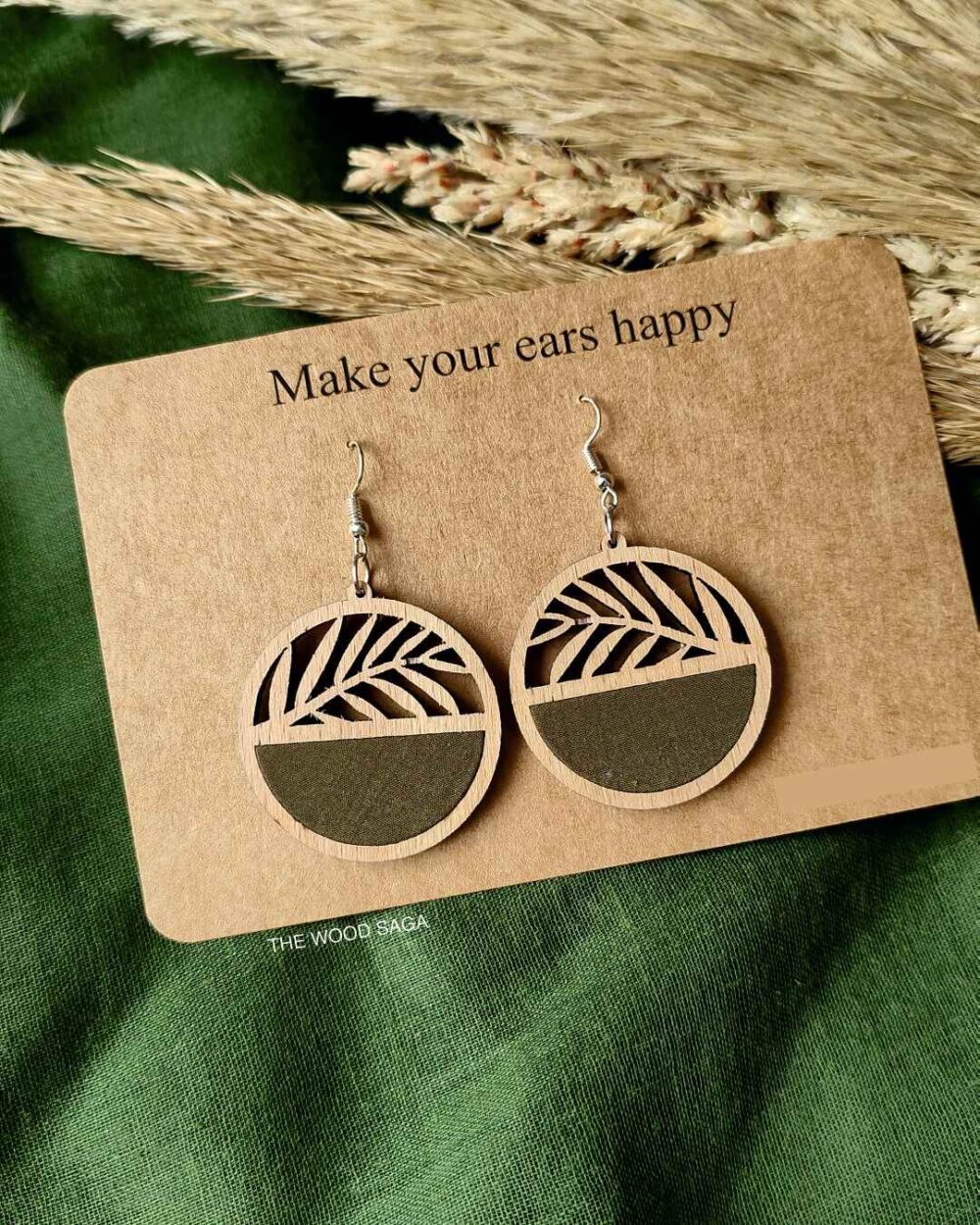 Handmade  Fabric & Wood Hanging Earrings