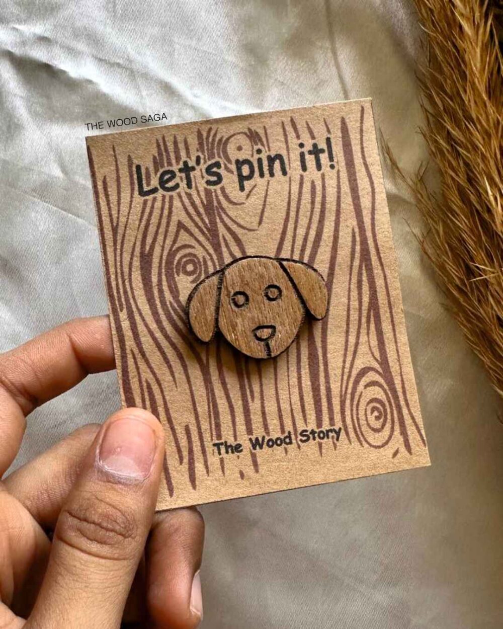 WOODEN CUTE DOG BROOCH PIN