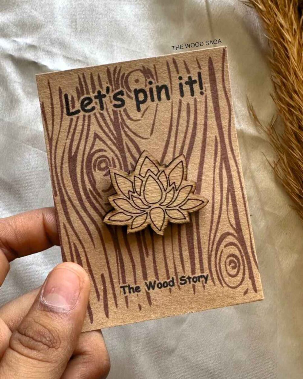 WOODEN LOTUS BROOCH PIN