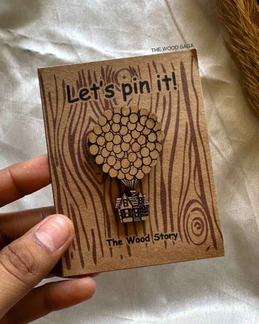 WOODEN HOT AIR BALLOON BROOCH PIN
